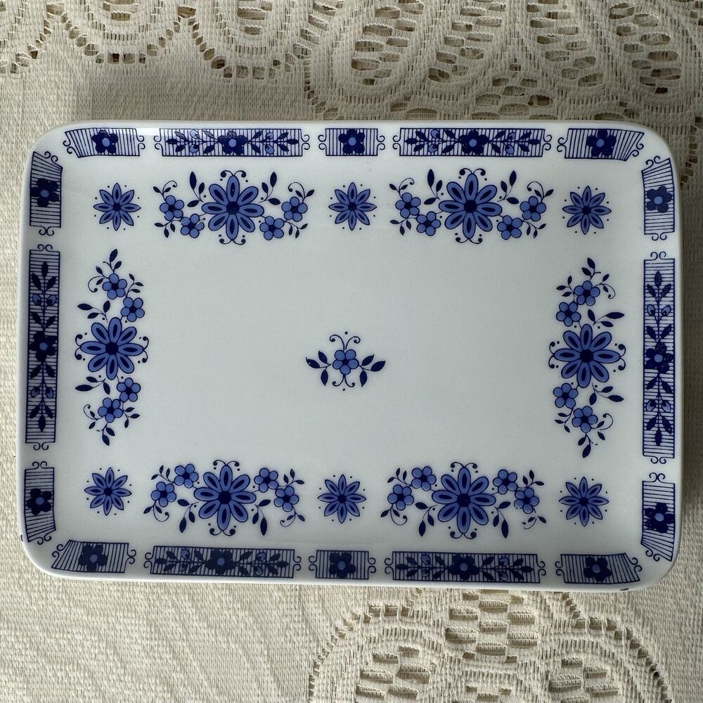 VTG Seltmann Weiden Bavaria Annabell 7" Platter Blue White Floral Germany